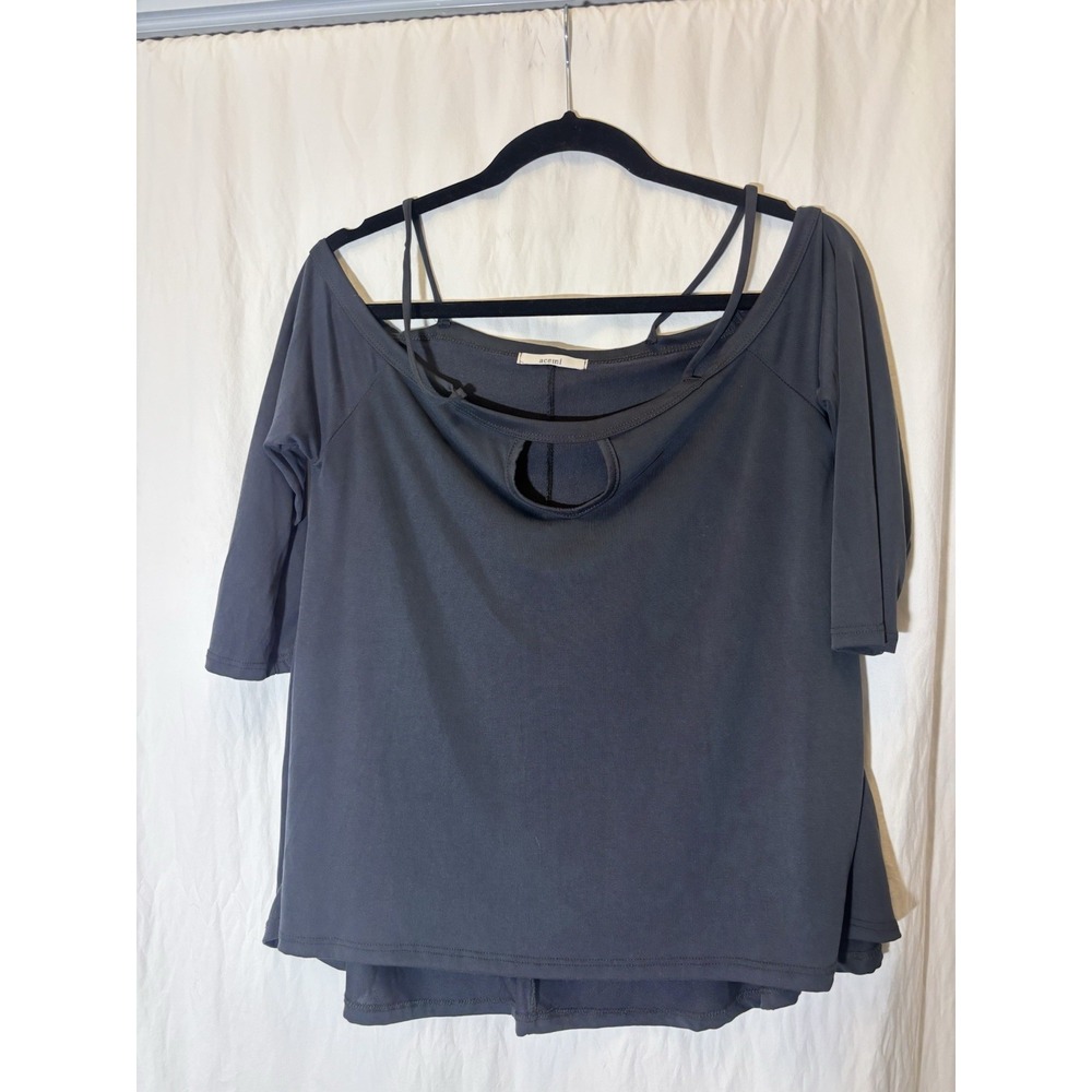 Acemi Tunic Cold Shoulder Hi-Low‎ Scoop Neck Pullover Gray Size M T44